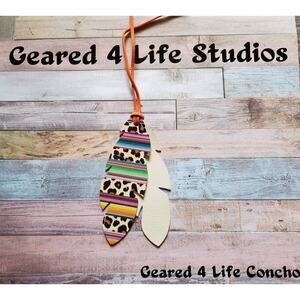 Serape cheetah patterned saddle feather, saddle charm, western tack accessories
